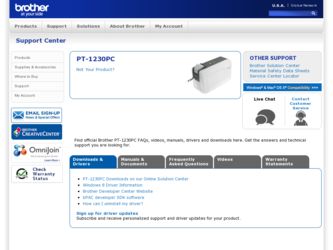 PT-1230PC driver download page on the Brother International site