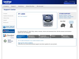 PT 1800 driver download page on the Brother International site