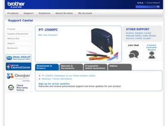 PT-2500PC driver download page on the Brother International site