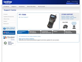 PT-7500 driver download page on the Brother International site
