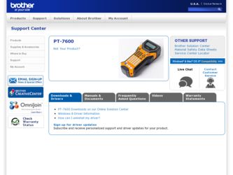 PT 7600 driver download page on the Brother International site