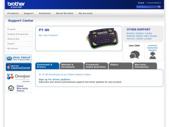 PT-80 driver download page on the Brother International site