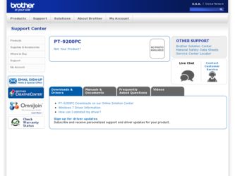 PT-9200PC driver download page on the Brother International site