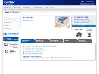 PT-9500PC driver download page on the Brother International site