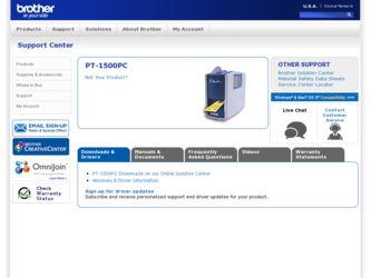 PT1500PC driver download page on the Brother International site