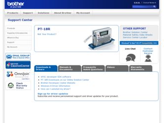 PT18R driver download page on the Brother International site