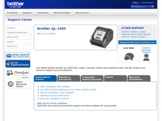 QL-1050 driver download page on the Brother International site