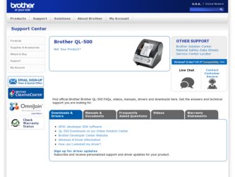 QL 500 driver download page on the Brother International site
