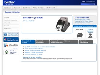 QL-580N driver download page on the Brother International site