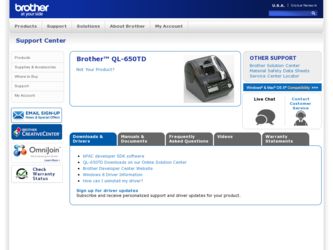 QL 650TD driver download page on the Brother International site
