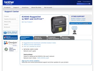 RJ4040 RuggedJet w/WiFi driver download page on the Brother International site