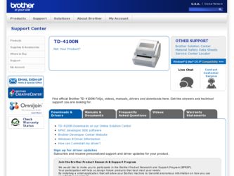 TD-4100N driver download page on the Brother International site