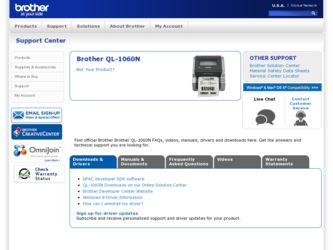 &trade; QL-1060N driver download page on the Brother International site