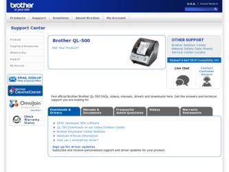 &trade; QL-500 driver download page on the Brother International site