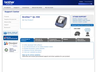 &trade; QL-550 driver download page on the Brother International site