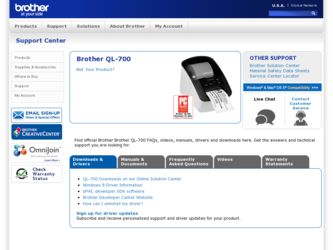 &trade; QL-700 driver download page on the Brother International site