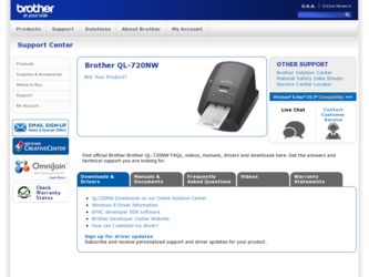 &trade; QL-720NW driver download page on the Brother International site