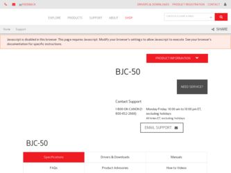 BJC 50 driver download page on the Canon site