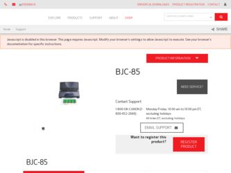 BJC-85W driver download page on the Canon site