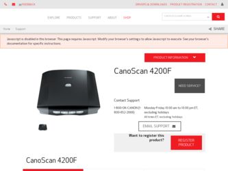 CanoScan 4200F driver download page on the Canon site