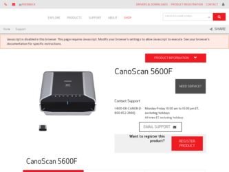 CanoScan 5600F driver download page on the Canon site