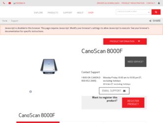 CanoScan 8000F driver download page on the Canon site