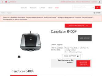 CanoScan 8400F driver download page on the Canon site