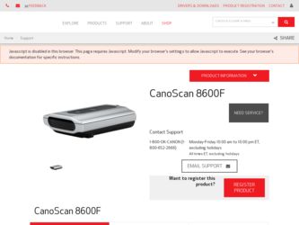 CanoScan 8600F driver download page on the Canon site