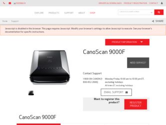 CanoScan 9000F Mark II driver download page on the Canon site