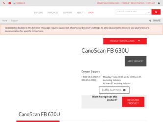 CanoScan FB 630U driver download page on the Canon site