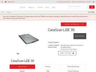 CanoScan LiDE 30 driver download page on the Canon site