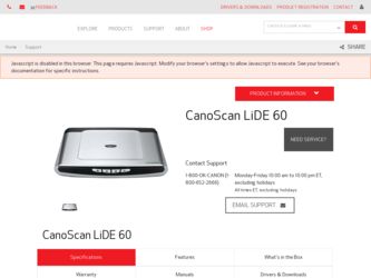 CanoScan LiDE 60 driver download page on the Canon site