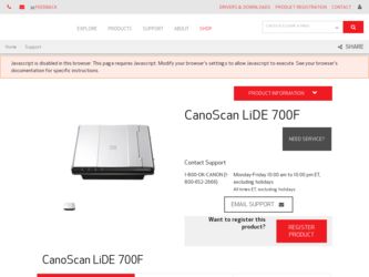 CanoScan LiDE 700F driver download page on the Canon site