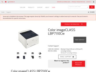 Color imageCLASS LBP7110Cw driver download page on the Canon site