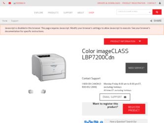 Color imageCLASS LBP7200Cdn driver download page on the Canon site