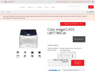 Color imageCLASS LBP7780Cdn driver download page on the Canon site