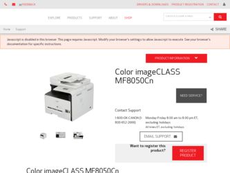 Color imageCLASS MF8050Cn driver download page on the Canon site