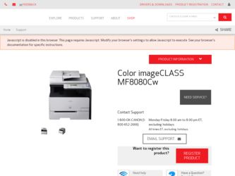 Color imageCLASS MF8080Cw driver download page on the Canon site