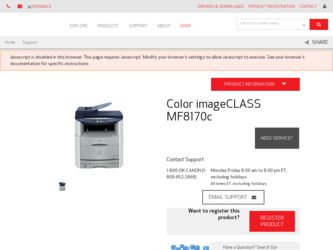 Color imageCLASS MF8170c driver download page on the Canon site