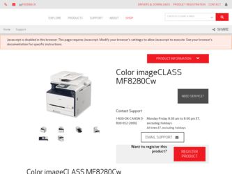 Color imageCLASS MF8280Cw driver download page on the Canon site