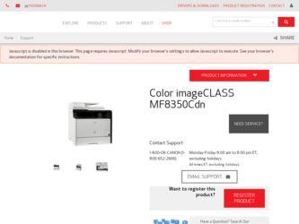 Color imageCLASS MF8350Cdn driver download page on the Canon site