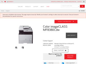 Color imageCLASS MF8380Cdw driver download page on the Canon site