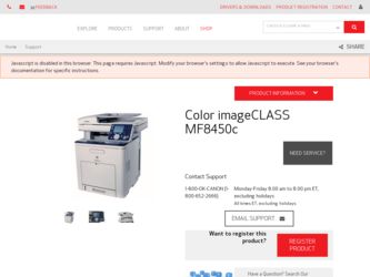 Color imageCLASS MF8450c driver download page on the Canon site