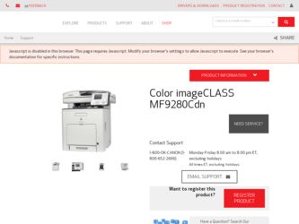 Color imageCLASS MF9280Cdn driver download page on the Canon site
