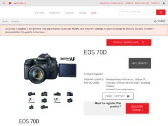 EOS 70D driver download page on the Canon site