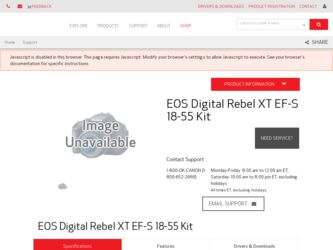 EOS Digital Rebel XT EF-S 18-55 Kit driver download page on the Canon site