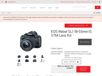 EOS Rebel SL1 18-55mm IS STM Lens Kit driver download page on the Canon site