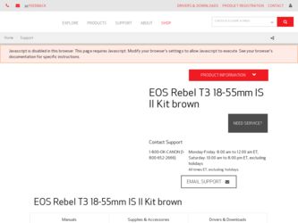 EOS Rebel T3 18-55mm IS II Kit brown driver download page on the Canon site