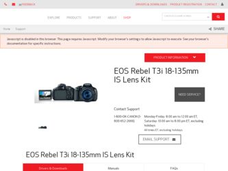 EOS Rebel T3i 18-135mm IS Lens Kit driver download page on the Canon site