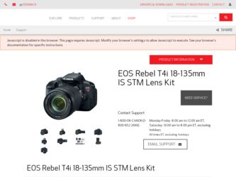 EOS Rebel T4i 18-135mm IS STM Lens Kit driver download page on the Canon site